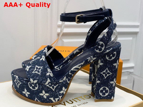 Louis Vuitton Fame Platform Sandal in Navy Monogram Denim Replica