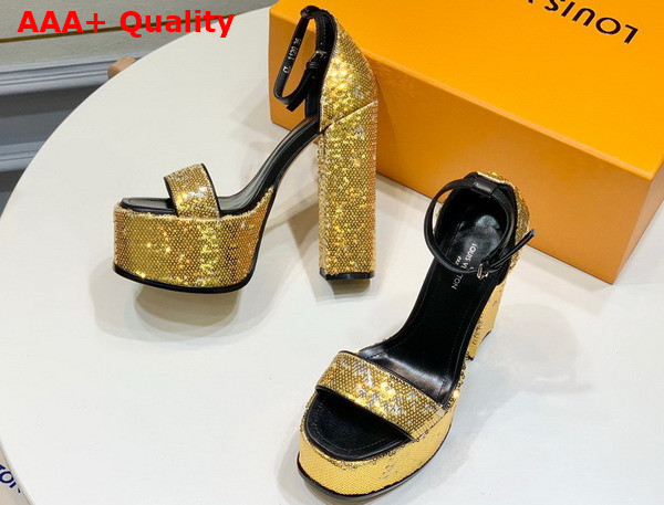 Louis Vuitton Fame Platform Sandal in Yellow Sequins 1AB3AI Replica