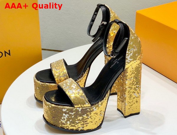 Louis Vuitton Fame Platform Sandal in Yellow Sequins 1AB3AI Replica