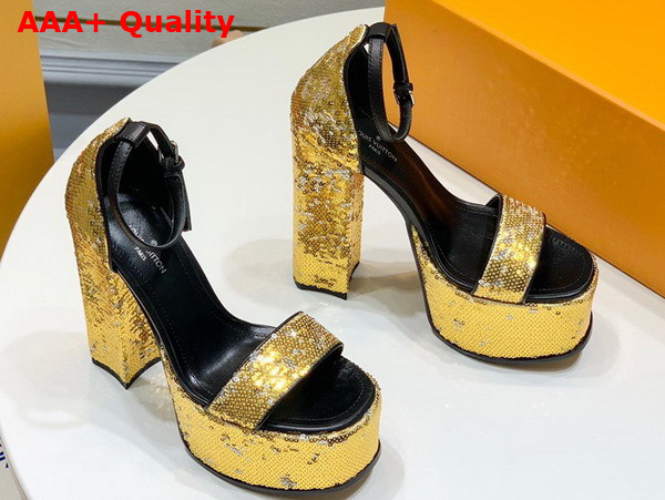 Louis Vuitton Fame Platform Sandal in Yellow Sequins 1AB3AI Replica