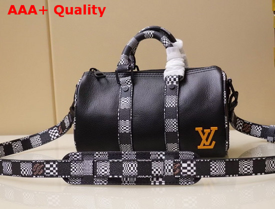 Louis Vuitton Fashion Show Mini Speedy Bag in Black Grained Calfskin and Damier Canvas Replica