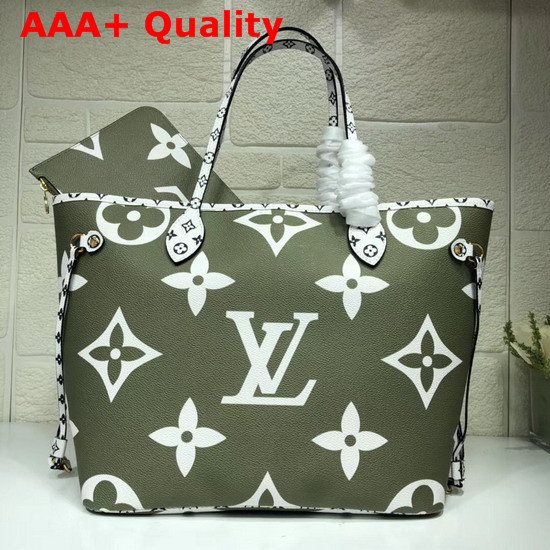 Louis Vuitton Fashion Show Neverfull MM Khaki and White Monogram Canvas Replica