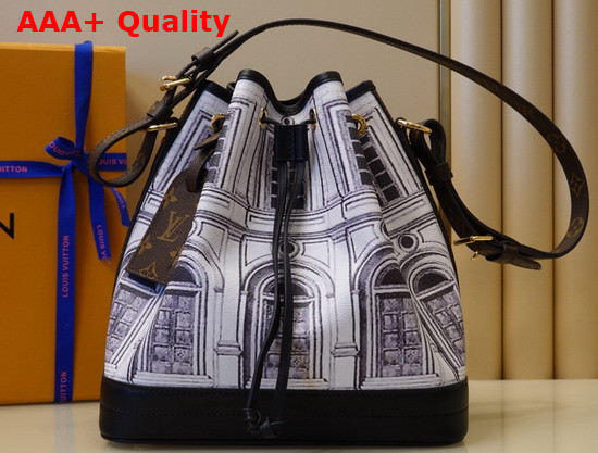 Louis Vuitton Fashion Show Printed Petit Noe Bucket Bag White and Black Replica