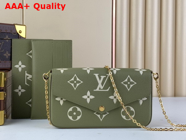 Louis Vuitton Felicie Pochette in Khaki and Beige Monogram Empreinte Leather Replica