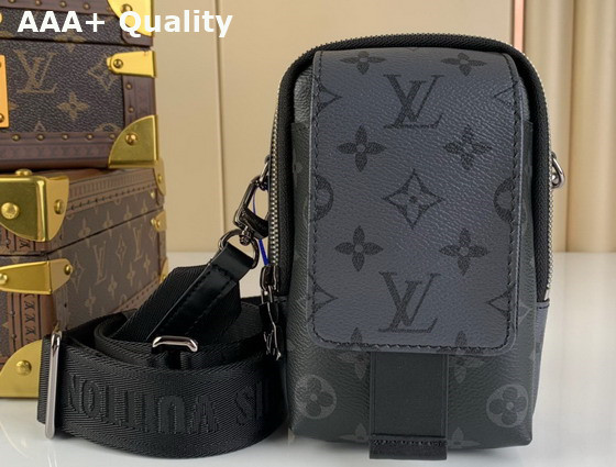 Louis Vuitton Flap Double Phone Pouch Monogram Eclipse Reverse Coated Canvas Replica