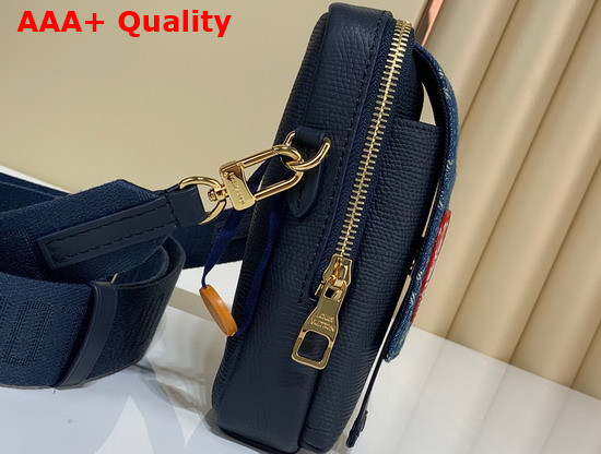 Louis Vuitton Flap Double Phone Pouch in Blue Monogram Denim and Navy Blue Taurillon Leather M81060 Replica