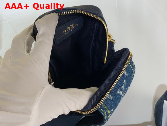 Louis Vuitton Flap Double Phone Pouch in Blue Monogram Denim and Navy Blue Taurillon Leather M81060 Replica