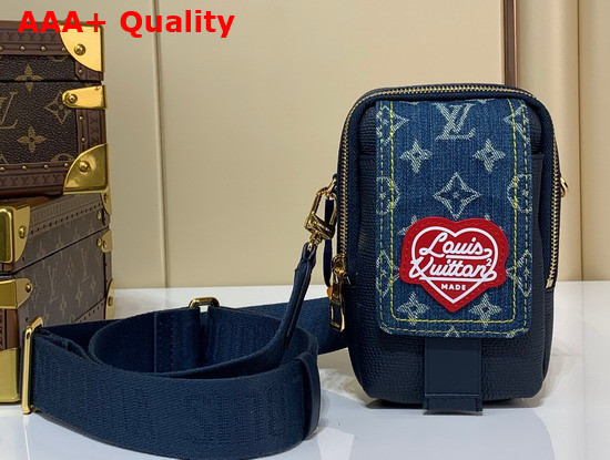 Louis Vuitton Flap Double Phone Pouch in Blue Monogram Denim and Navy Blue Taurillon Leather M81060 Replica