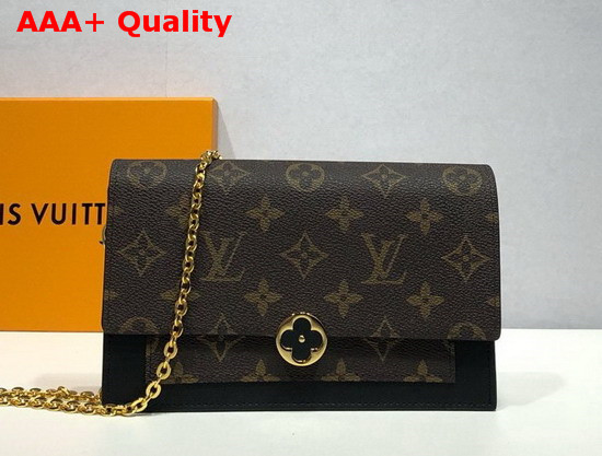 Louis Vuitton Flore Chain Wallet Monogram Coated Canvas and Black Calf Leather Replica