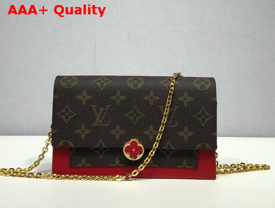 Louis Vuitton Flore Chain Wallet Monogram Coated Canvas and Red Calf Leather Replica