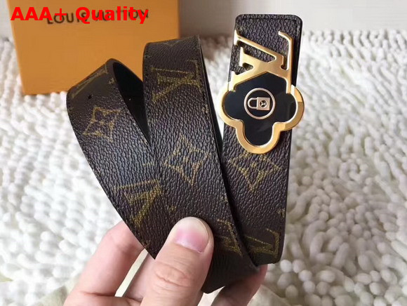 Louis Vuitton Flower Buckle Belt Monogram Canvas and Black Grained Calfskin Replica