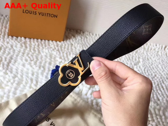 Louis Vuitton Flower Buckle Belt Monogram Canvas and Black Grained Calfskin Replica