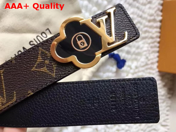 Louis Vuitton Flower Buckle Belt Monogram Canvas and Black Grained Calfskin Replica