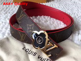 Louis Vuitton Flower Buckle Belt Monogram Canvas and Red Grained Calfskin Replica