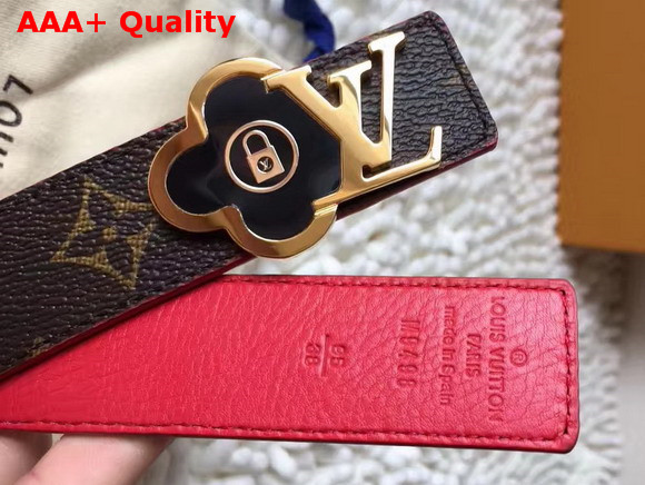 Louis Vuitton Flower Buckle Belt Monogram Canvas and Red Grained Calfskin Replica