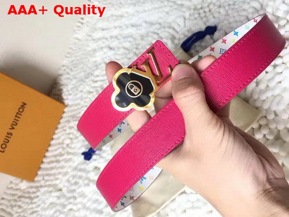 Louis Vuitton Flower Buckle Belt Multicolor Monogram Canvas and Red Grained Calfskin Replica