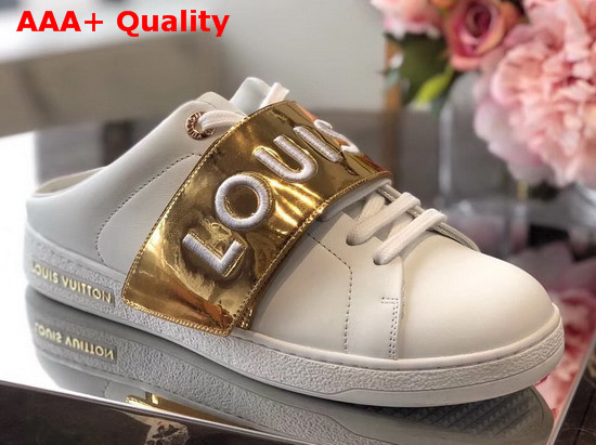 Louis Vuitton Frontrow Open Back Sneaker in White Calf Leather with Gold 1A4WV2 Replica