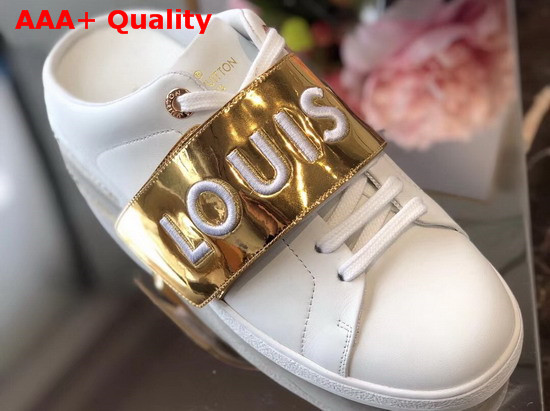 Louis Vuitton Frontrow Open Back Sneaker in White Calf Leather with Gold 1A4WV2 Replica