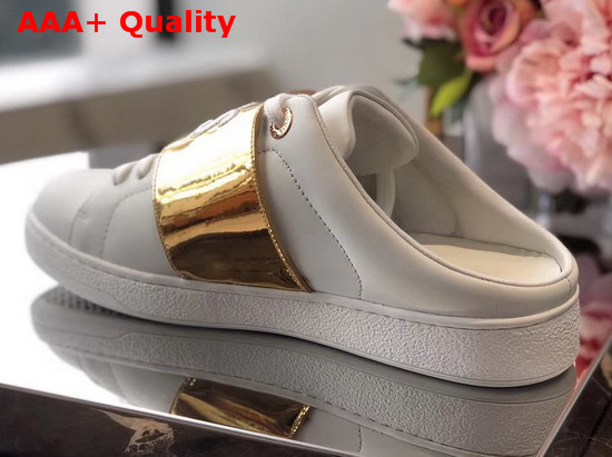 Louis Vuitton Frontrow Open Back Sneaker in White Calf Leather with Gold 1A4WV2 Replica