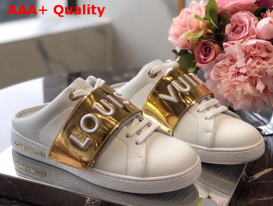 Louis Vuitton Frontrow Open Back Sneaker in White Calf Leather with Gold 1A4WV2 Replica