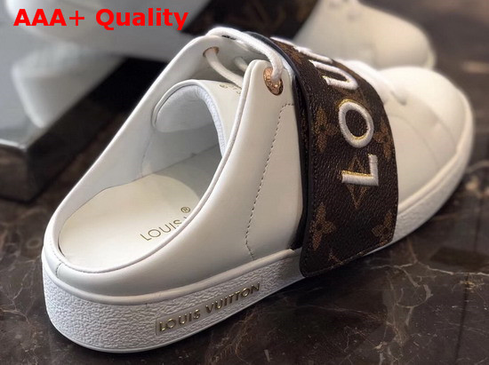 Louis Vuitton Frontrow Open Back Sneaker in White Calf Leather with Monogram Canvas 1A4WVI Replica