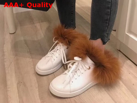 Louis Vuitton Frontrow Open Back Trainer White Calf Leather and Fox Fur Replica