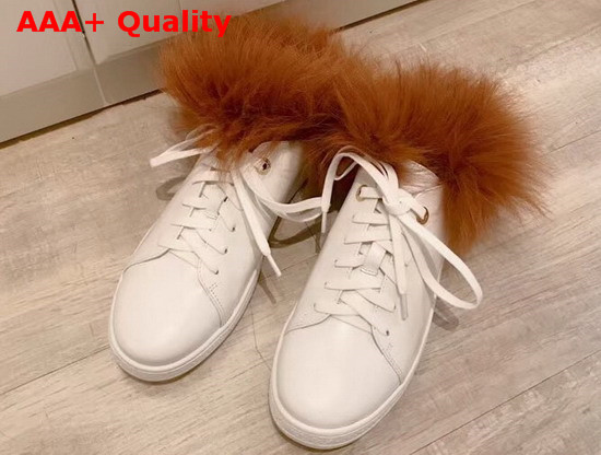 Louis Vuitton Frontrow Open Back Trainer White Calf Leather and Fox Fur Replica