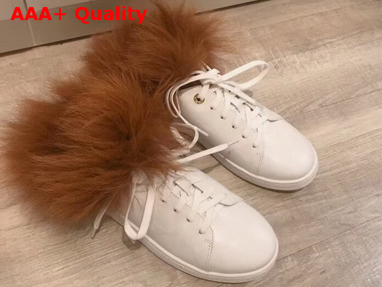 Louis Vuitton Frontrow Open Back Trainer White Calf Leather and Fox Fur Replica