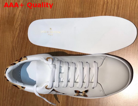 Louis Vuitton Frontrow Sneaker in White Calf Leather Decorated with Giant Monogram Flower Patches with a Bold Leopard Print 1A5NQ4 Replica