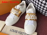 Louis Vuitton Frontrow Trainer in White with Gold Louis Vuitton Signature Strap 1A3T9G Replica