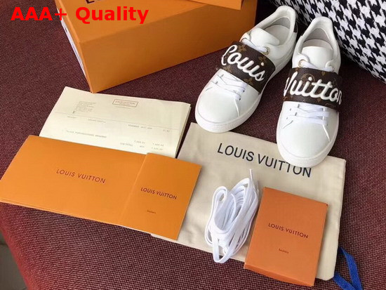 Louis Vuitton Frontrow Trainer in White with Monogram Louis Vuitton Signature Strap 1A3T9U Replica