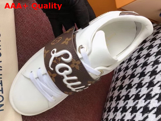 Louis Vuitton Frontrow Trainer in White with Monogram Louis Vuitton Signature Strap 1A3T9U Replica