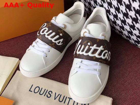 Louis Vuitton Frontrow Trainer in White with Monogram Louis Vuitton Signature Strap 1A3T9U Replica