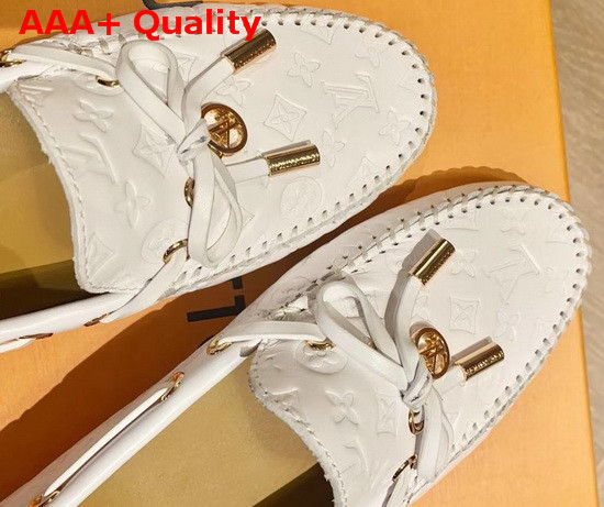 Louis Vuitton Gloria Flat Loafer White Monogram Embossed Calf Leather 1A655V Replica