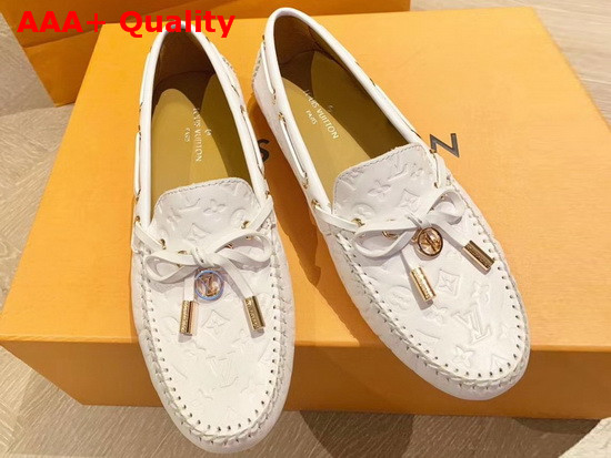 Louis Vuitton Gloria Flat Loafer White Monogram Embossed Calf Leather 1A655V Replica