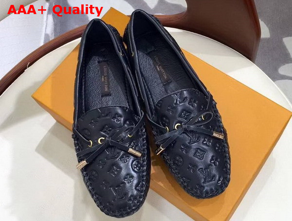 Louis Vuitton Gloria Flat Loafer in Black Embossed Calf Leather 970114 Replica