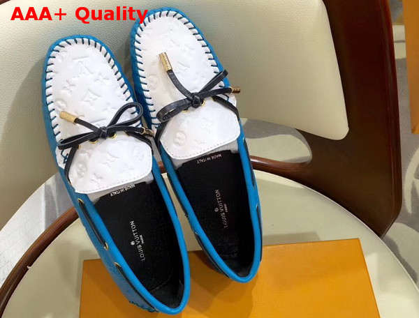 Louis Vuitton Gloria Flat Loafer in Blue and White Embossed Calf Leather Replica