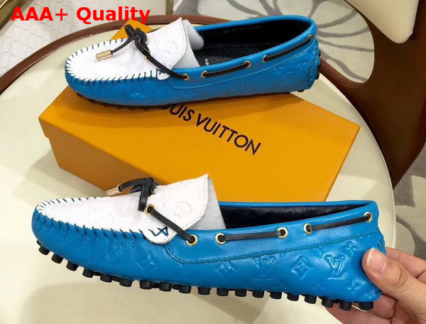 Louis Vuitton Gloria Flat Loafer in Blue and White Embossed Calf Leather Replica