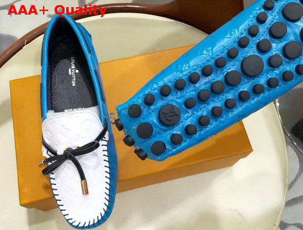 Louis Vuitton Gloria Flat Loafer in Blue and White Embossed Calf Leather Replica