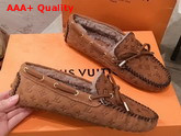 Louis Vuitton Gloria Flat Loafer in Brown Monogram Embossed Calf Leather with Shearling Sheepskin Lining Replica