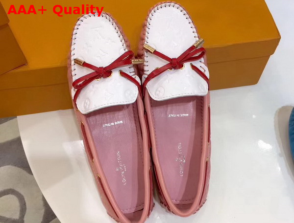 Louis Vuitton Gloria Flat Loafer in Pink and White Embossed Calf Leather Replica