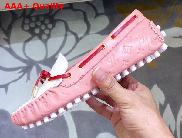 Louis Vuitton Gloria Flat Loafer in Pink and White Embossed Calf Leather Replica