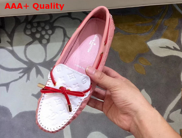 Louis Vuitton Gloria Flat Loafer in Pink and White Embossed Calf Leather Replica