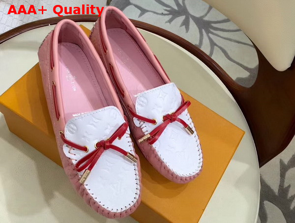 Louis Vuitton Gloria Flat Loafer in Pink and White Embossed Calf Leather Replica