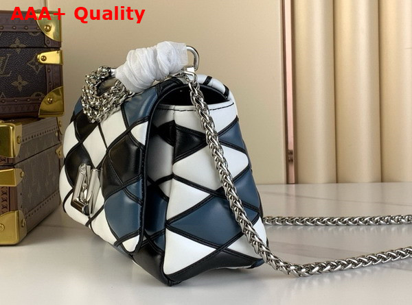 Louis Vuitton Go 14 MM Handbag in Multicolor Quilted Lambskin Malletage Pattern Blue Black and White Replica