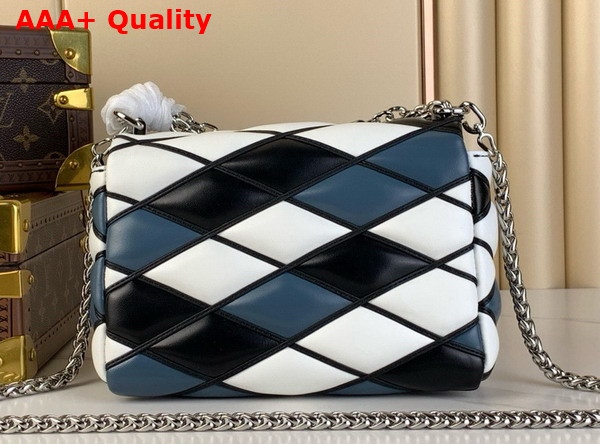 Louis Vuitton Go 14 MM Handbag in Multicolor Quilted Lambskin Malletage Pattern Blue Black and White Replica