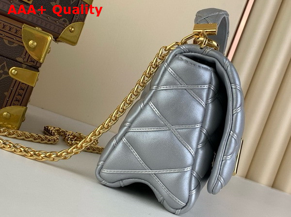 Louis Vuitton Go 14 MM Handbag in Silver Lambskin Quilted Malletage Pattern M25107 Replica