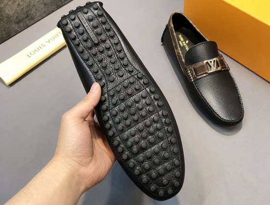 Louis Vuitton Hockenheim Mocassin Black Grained Calf Leather and Monogram Canvas Replica