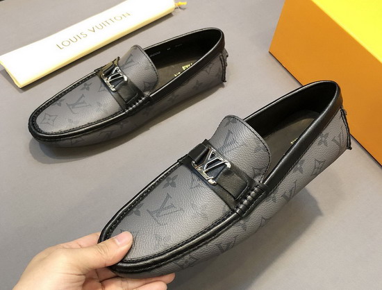 Louis Vuitton Hockenheim Mocassin Gray Monogram Canvas and Black Calf Leather Replica