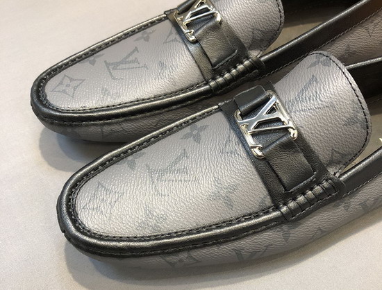 Louis Vuitton Hockenheim Mocassin Gray Monogram Canvas and Black Calf Leather Replica